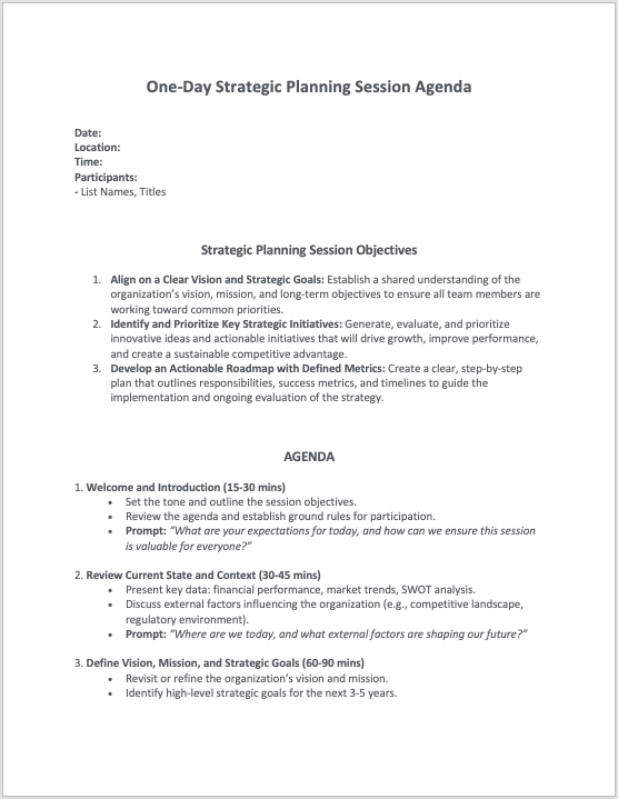 One Day Strategic Planning Agenda Template